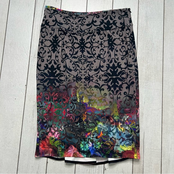Aventures Des Toiles Skirt Women’s Size 40 Baltic Floral Print Viscose Side Zip - Picture 1 of 6